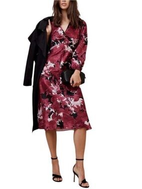 Banana Republic Red Floral Midi Dress Size 8